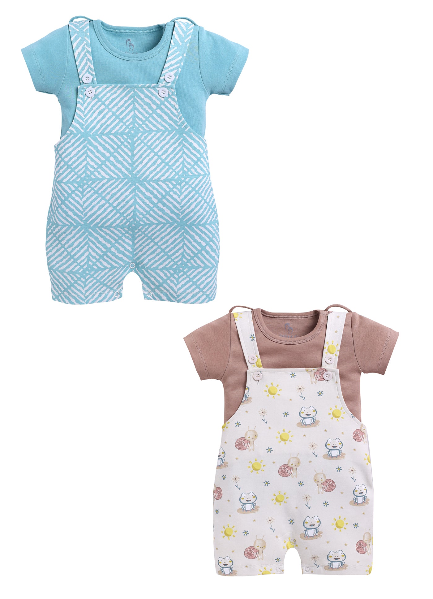 Half Sleeve Dungaree for Boys - Sea Green & Beige