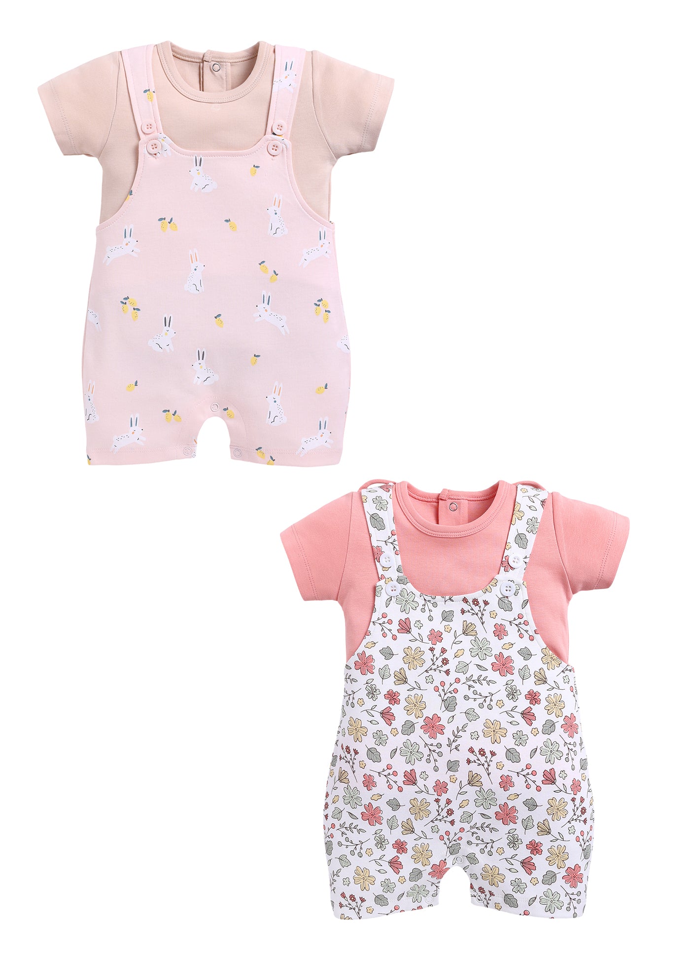 Half Sleeve Dungaree for Girls - Teal & Rose