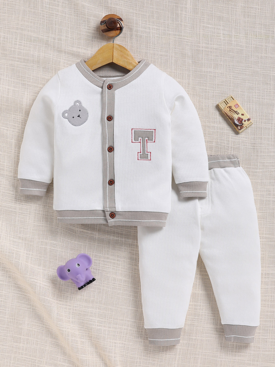 Top & Bottom for Boys - Grey Bear Patch Varsity