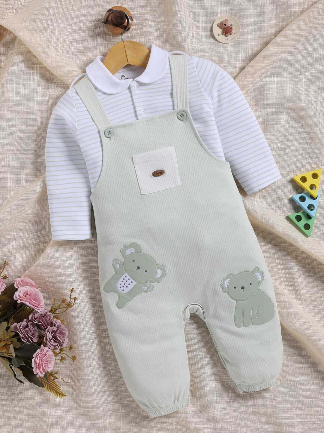 Dungaree - Light Green Koala Ribbed