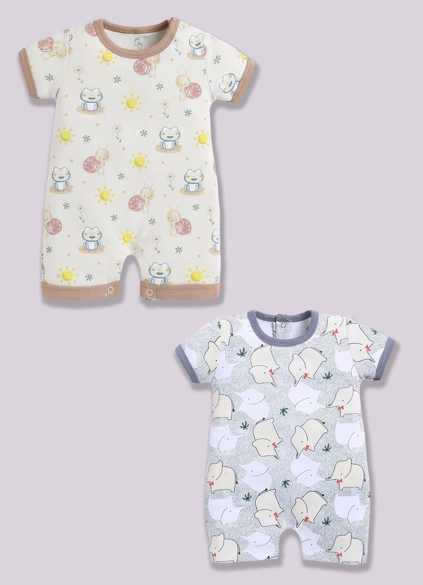 Half Sleeve Romper for Boys - Light Green & Beige