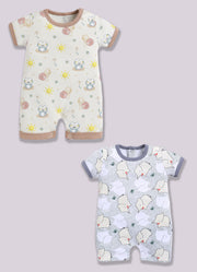 Half Sleeve Romper for Boys - Light Green & Beige