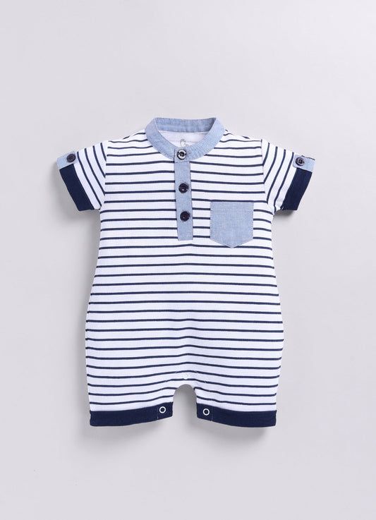 Baby Boy Striped Summer Romper - Navy