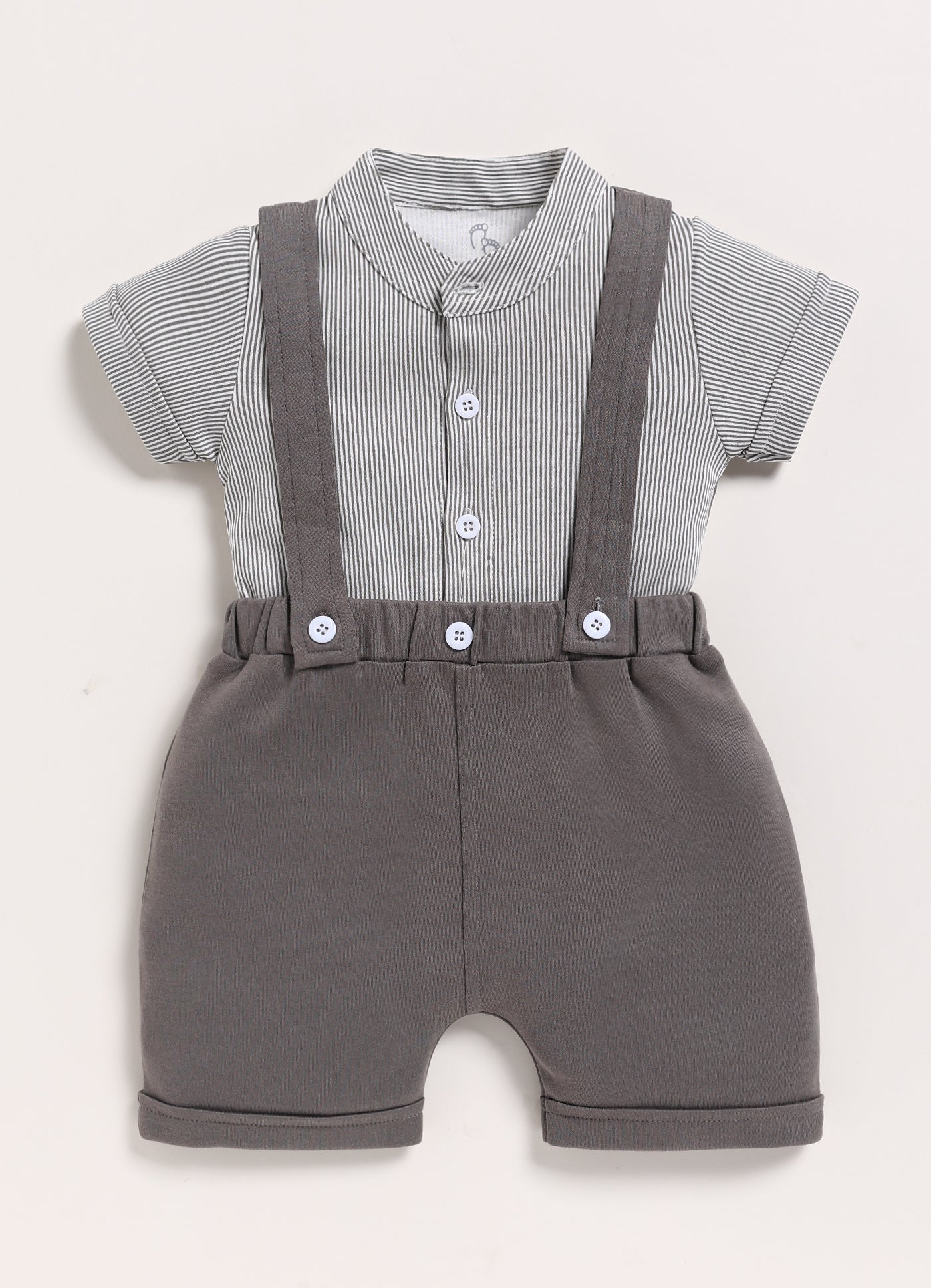 Half Sleeve Dungaree for Boys - Dark Grey Suspender Shorts