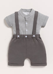 Half Sleeve Dungaree for Boys - Dark Grey Suspender Shorts