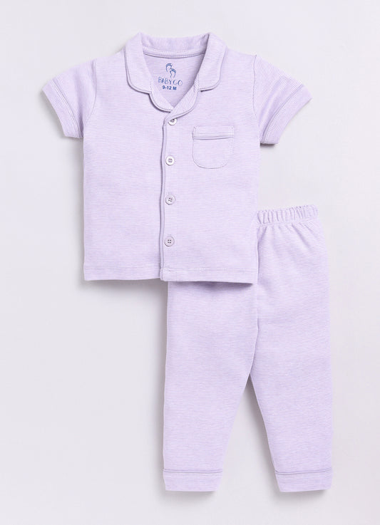 Solid Color Half Sleeves Baby Boy Night Suit-PURPLE