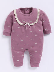Full Sleeve Romper for Girls – Mauve Bow Print