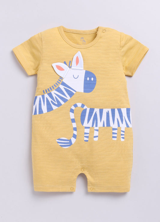 Baby Boy Short Sleeve Romper with Stripey Zebra Design-Yellow