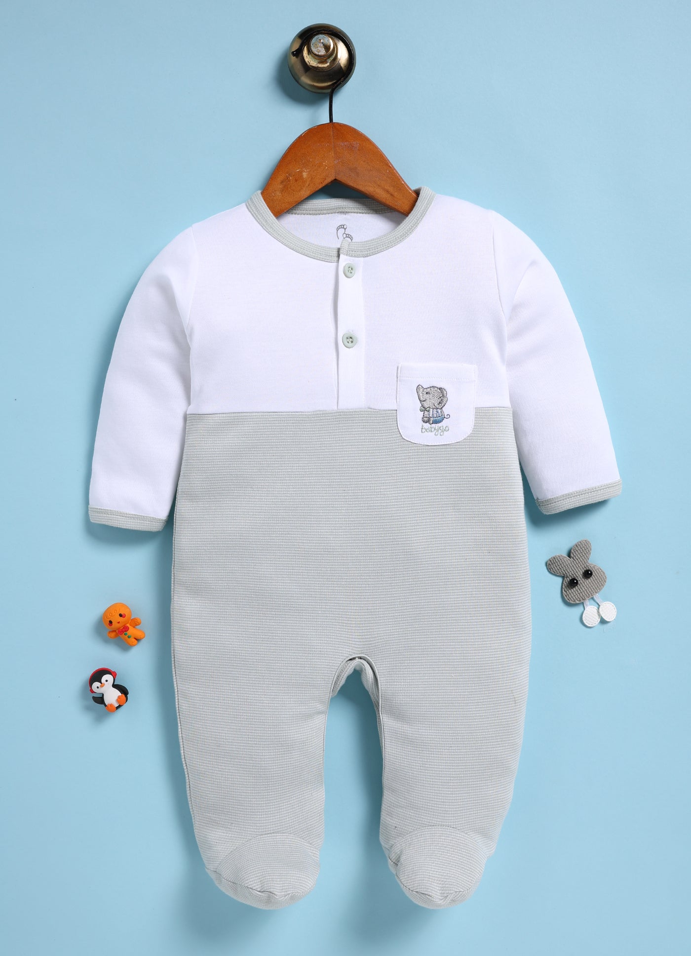 Full Sleeve Romper for Boys – Pastel Grey Tiny Bear