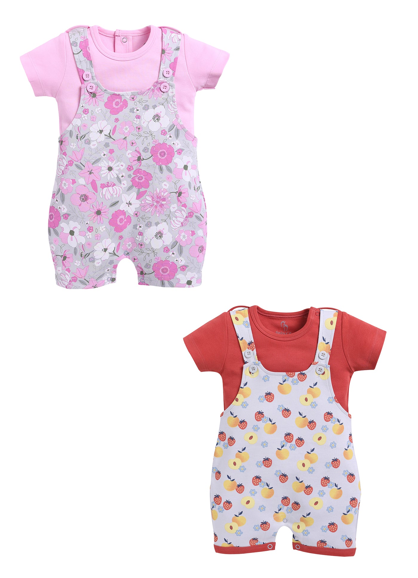 Half Sleeve Dungaree for Girls - Peach & Pink