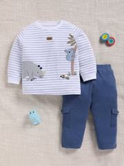 Top & Bottom for Boys - Navy Blue Striped Animal Appliqué