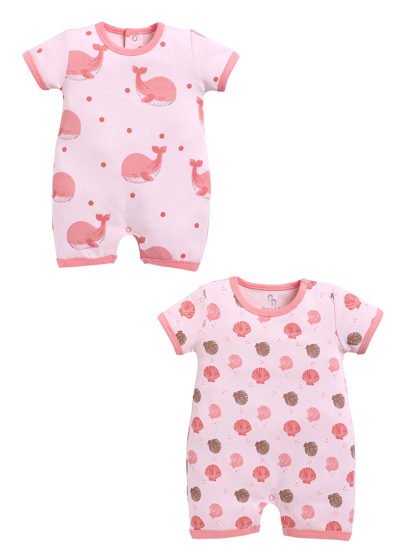 Half Sleeve Romper for Girls - Salmon & Coral