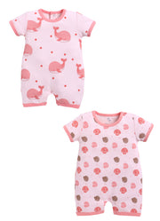 Half Sleeve Romper for Girls - Salmon & Coral