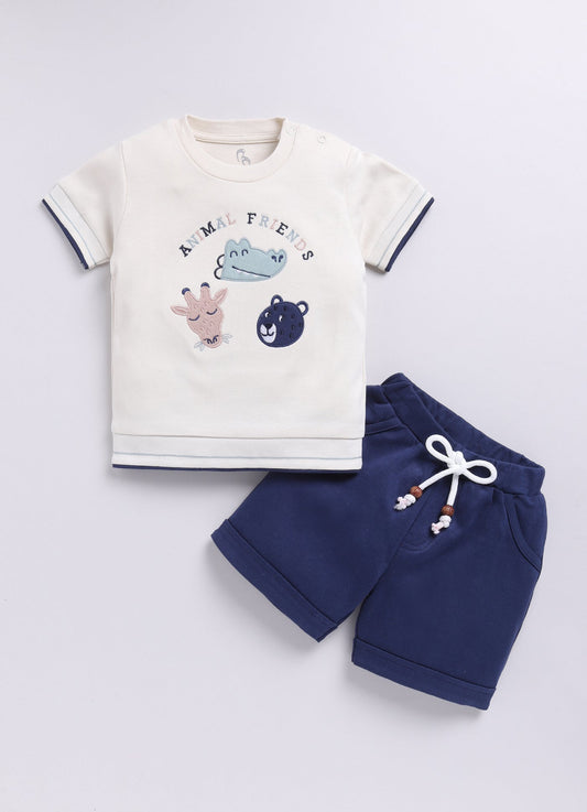 Animal Friends Baby Boy Half T Shirt & Short Summer Set-Beige