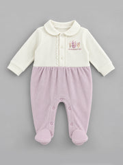 Veggie Embroidered Waffle Knit Full Sleeve Romper for Girls - Off-White & Lavender