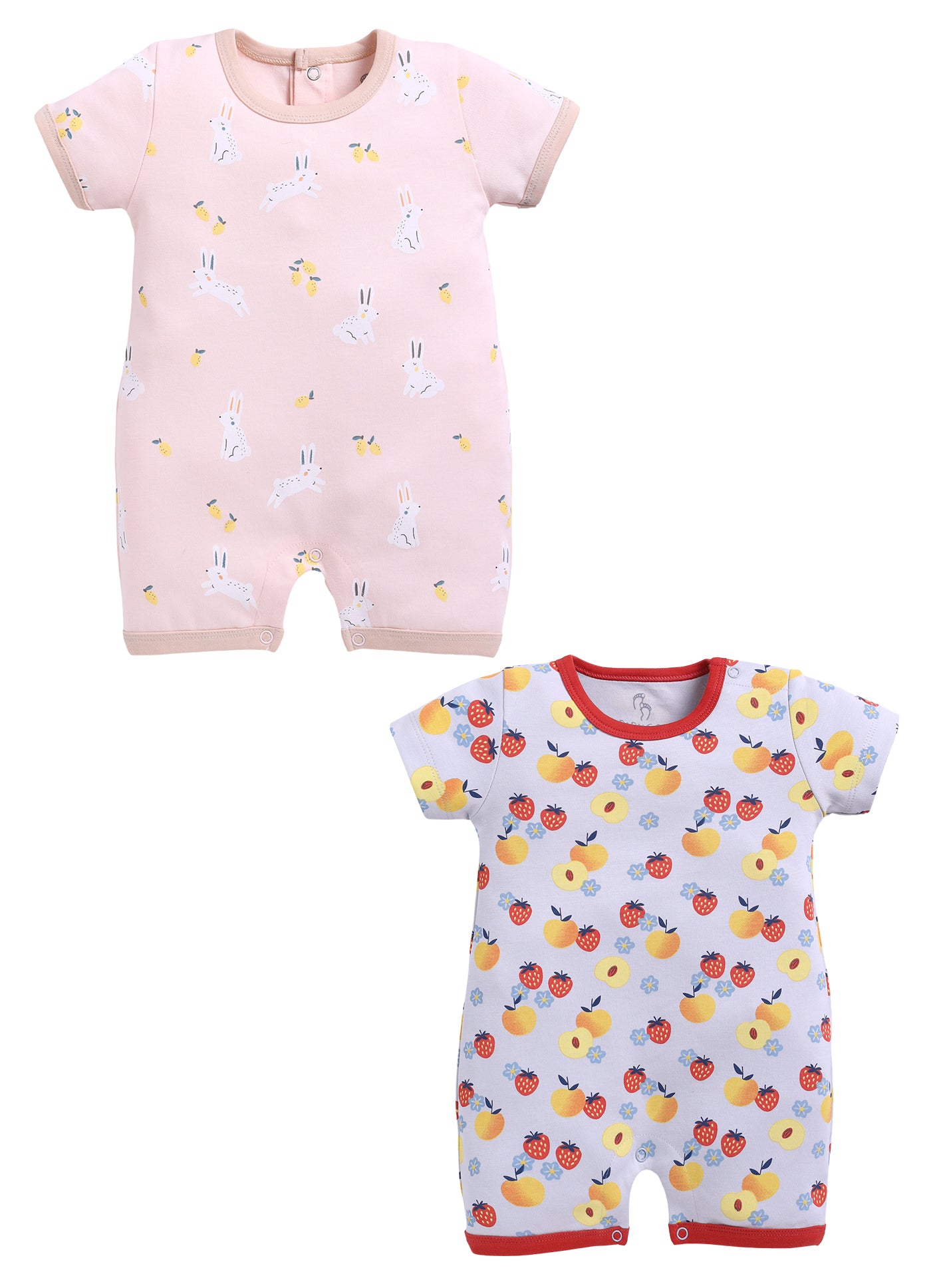 Half Sleeve Romper for Girls - Peach & Rose