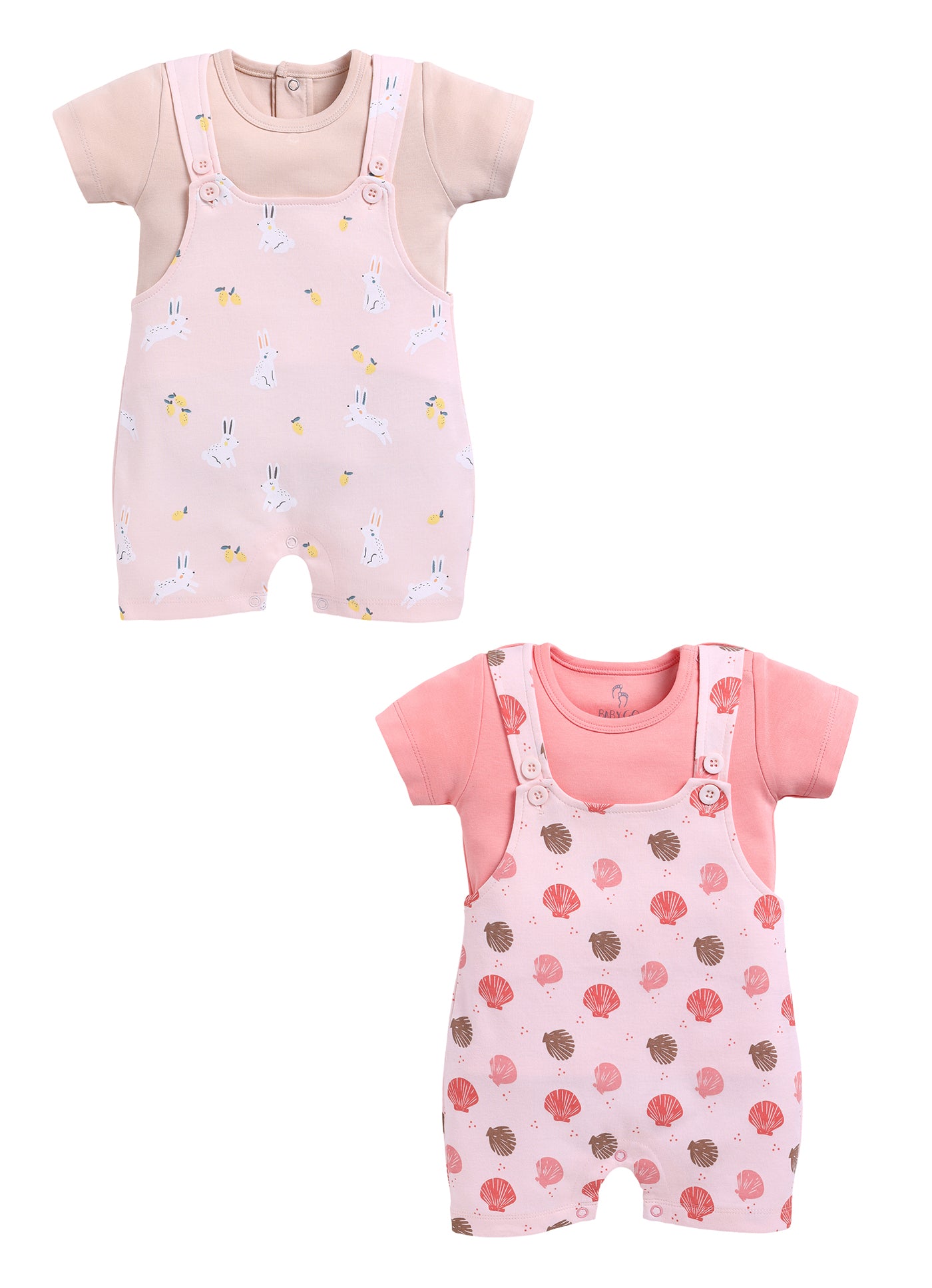 Half Sleeve Dungaree for Girls - Rose & Coral