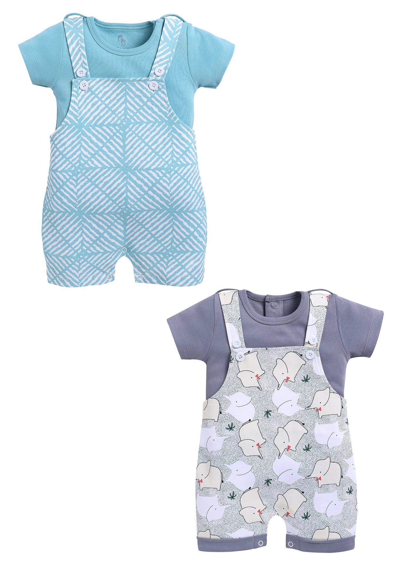 Half Sleeve Dungaree for Boys - Light Green & Sea Green