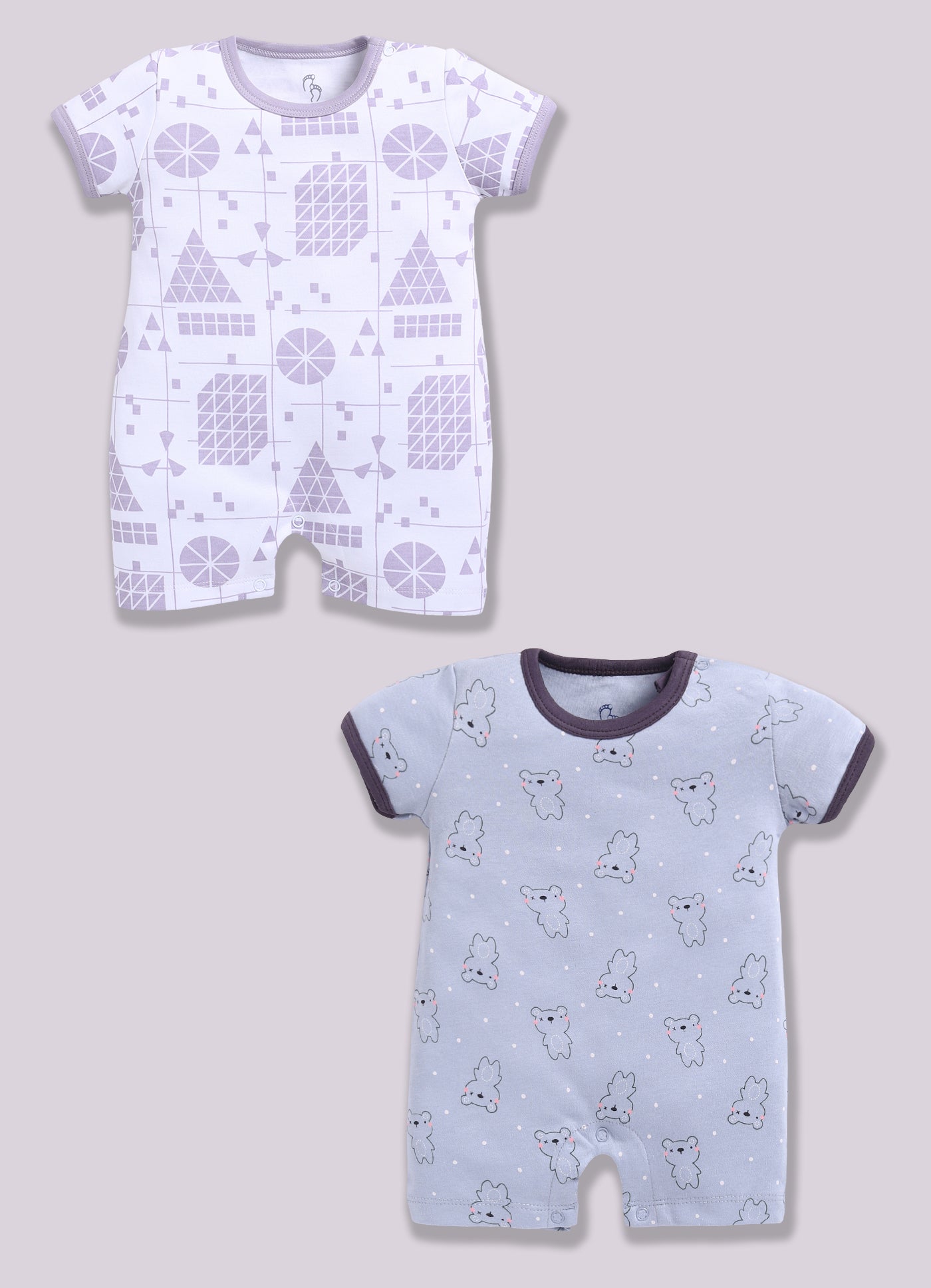 Half Sleeve Romper for Boys - Slate Grey & Off-White
