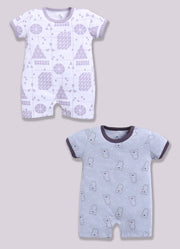 Half Sleeve Romper for Boys - Slate Grey & Off-White