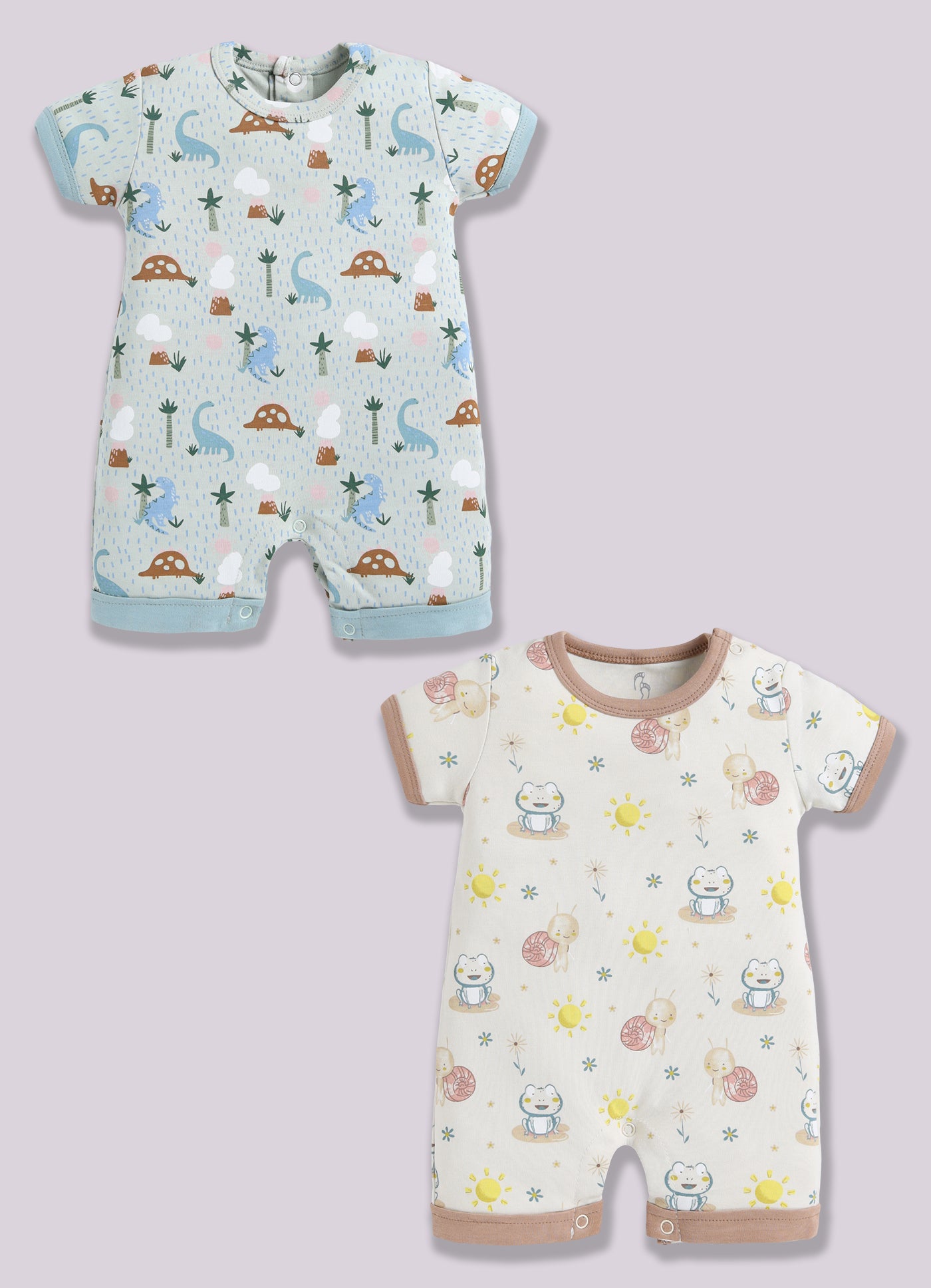 Half Sleeve Romper for Boys - Pista Green & Beige