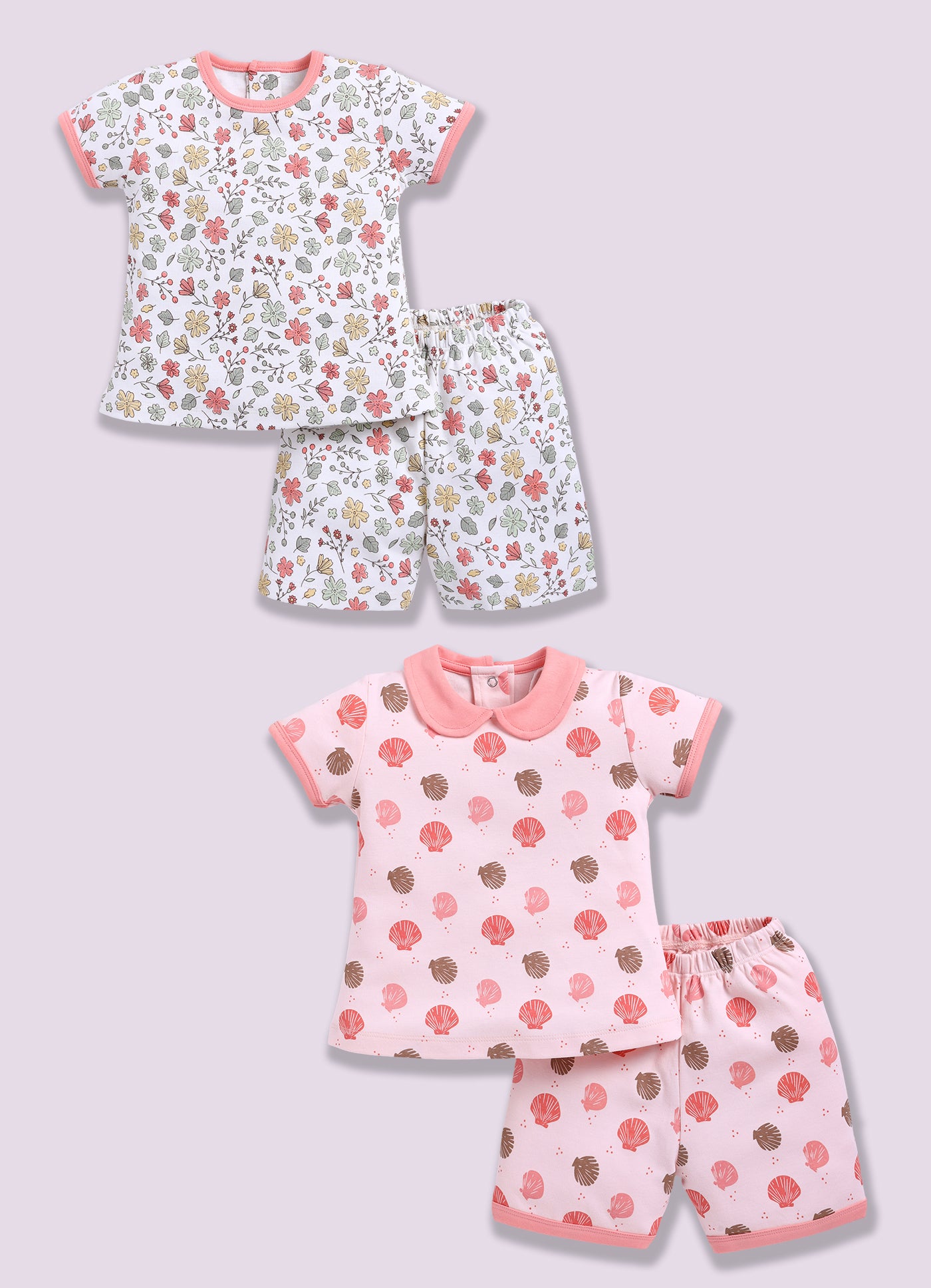 Half-Sleeve Top & Bottom For Girls - Teal & Coral