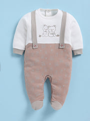 Full Sleeve Romper for Boys – Beige Grey Style Ribbed Footie