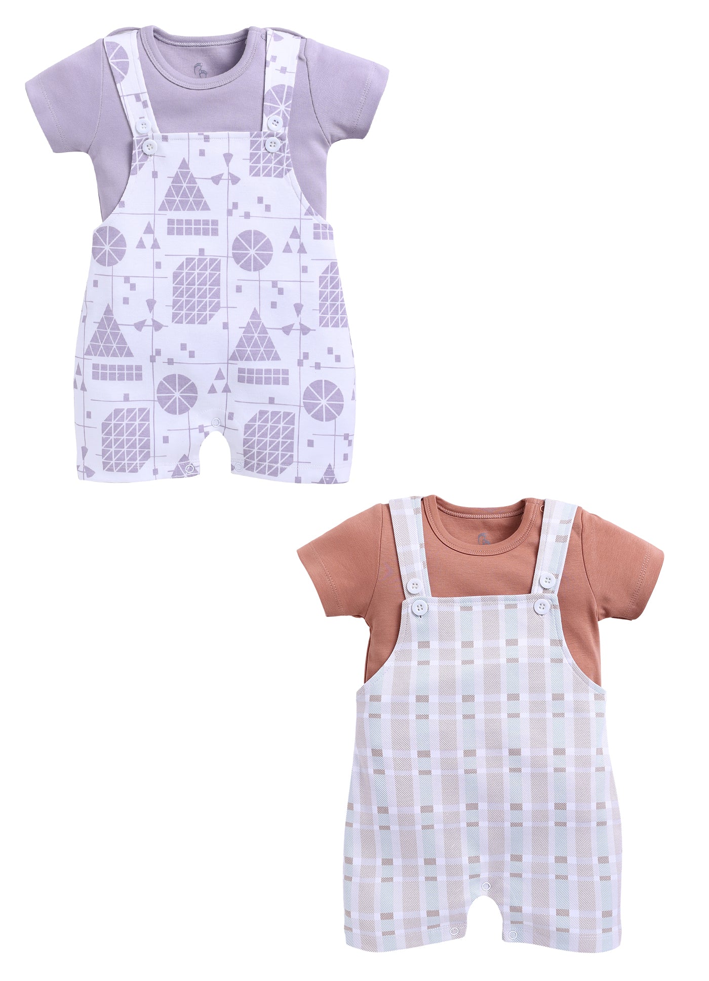 Half Sleeve Dungaree for Boys - Off-White & Tan