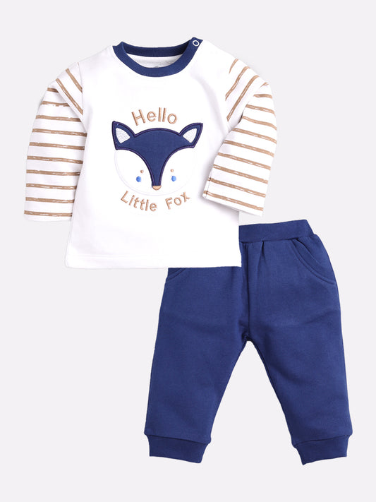 Little Fox printed casual T-Shirt Pyjama set-NAVY