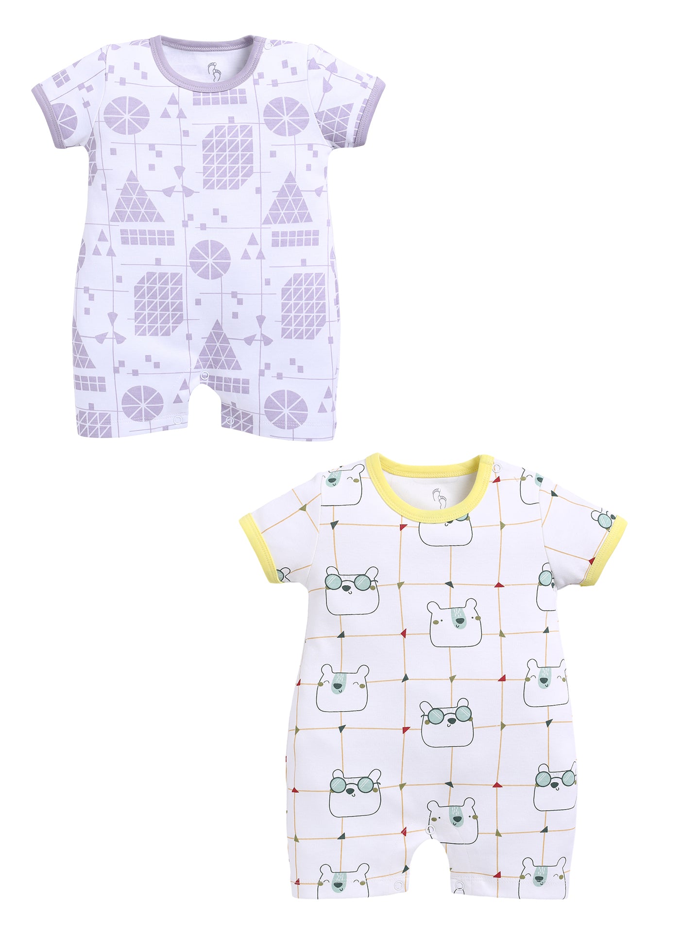 Half Sleeve Romper for Boys - Off-White & Green