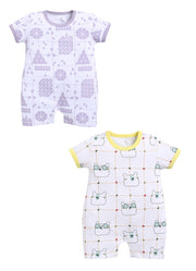 Half Sleeve Romper for Boys - Off-White & Green