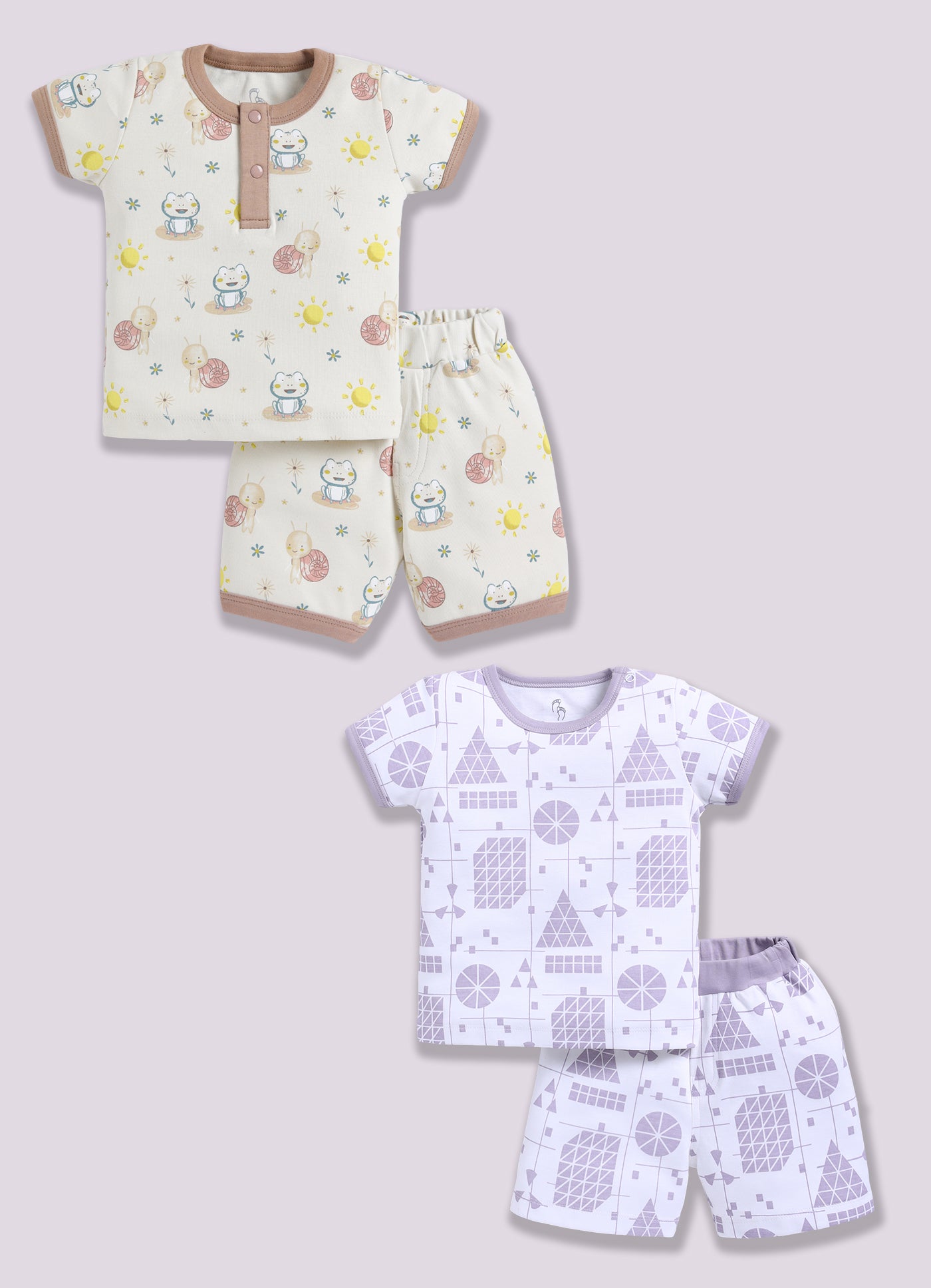 Half Sleeve Top & Bottom for Boys - Beige & Off-White