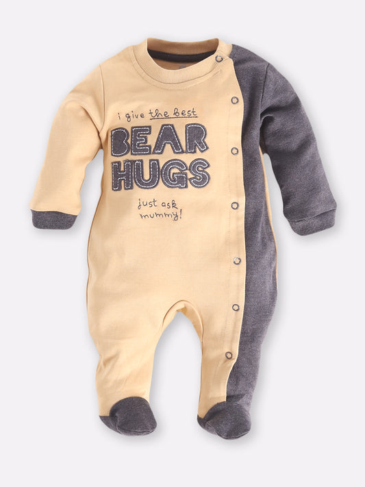 Designer Printed Full Sleeves Romper For Baby Boys BEIGE & OLIVE