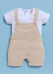Half Sleeve Dungaree for Boys - Beige Hello World
