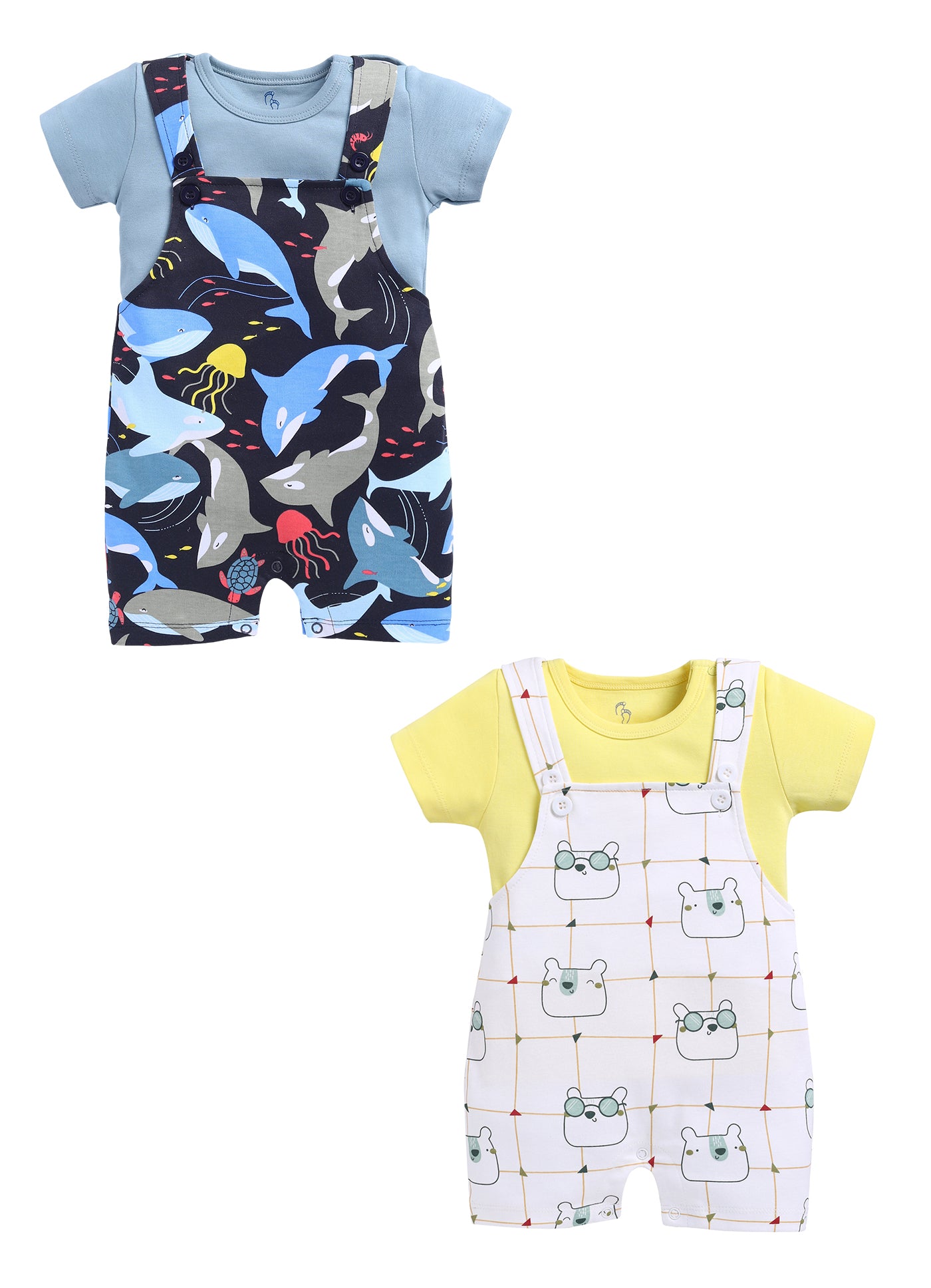 Half Sleeve Dungaree for Boys - Green & Navy