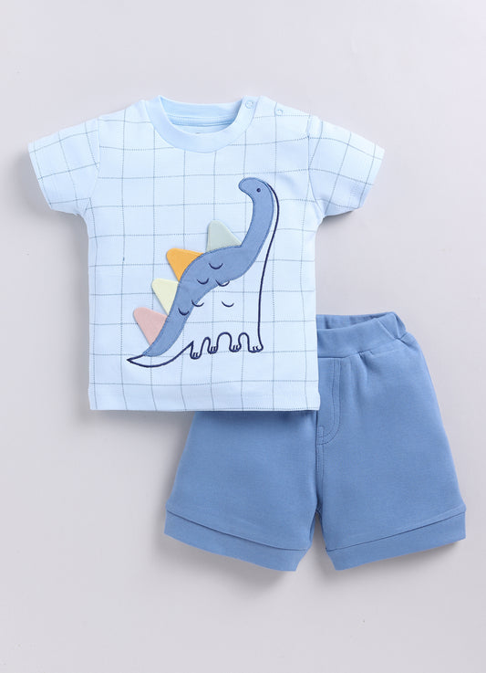 Baby Boy Dino Half T Shit & Shorts-Sky Blue