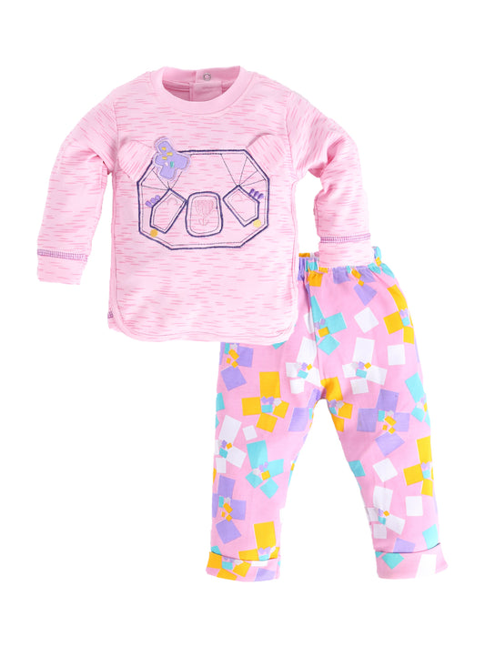 Unisex Baby Cotton Solid Top And Pajama Set PINK