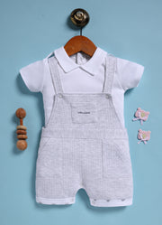 Half Sleeve Dungaree for Boys – White Melange Well Done!
