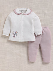 Top & Bottom for Girls - Light Lavender Ruffled Waffle Top & Trousers Set