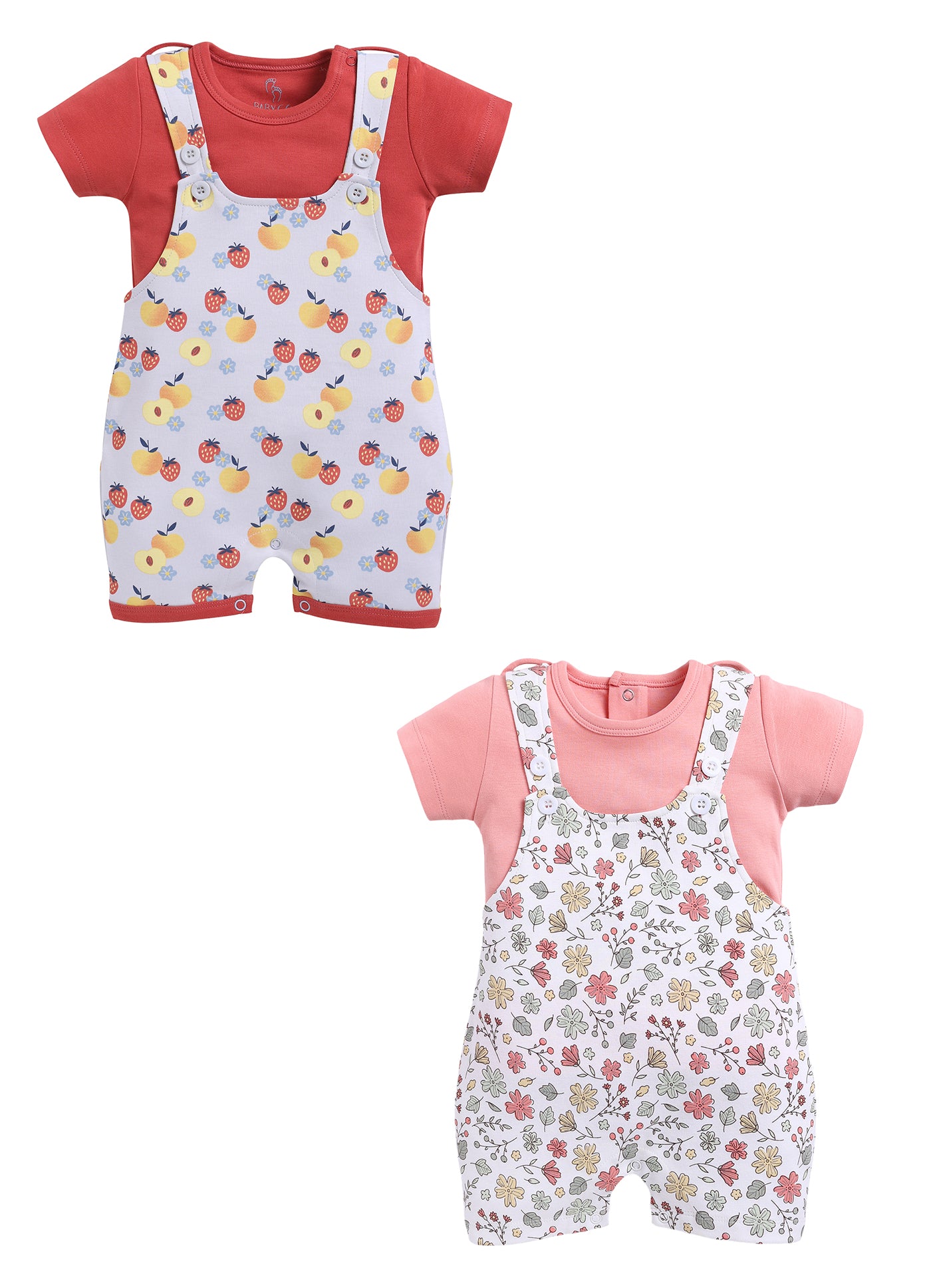 Half Sleeve Dungaree for Girls - Teal & Peach