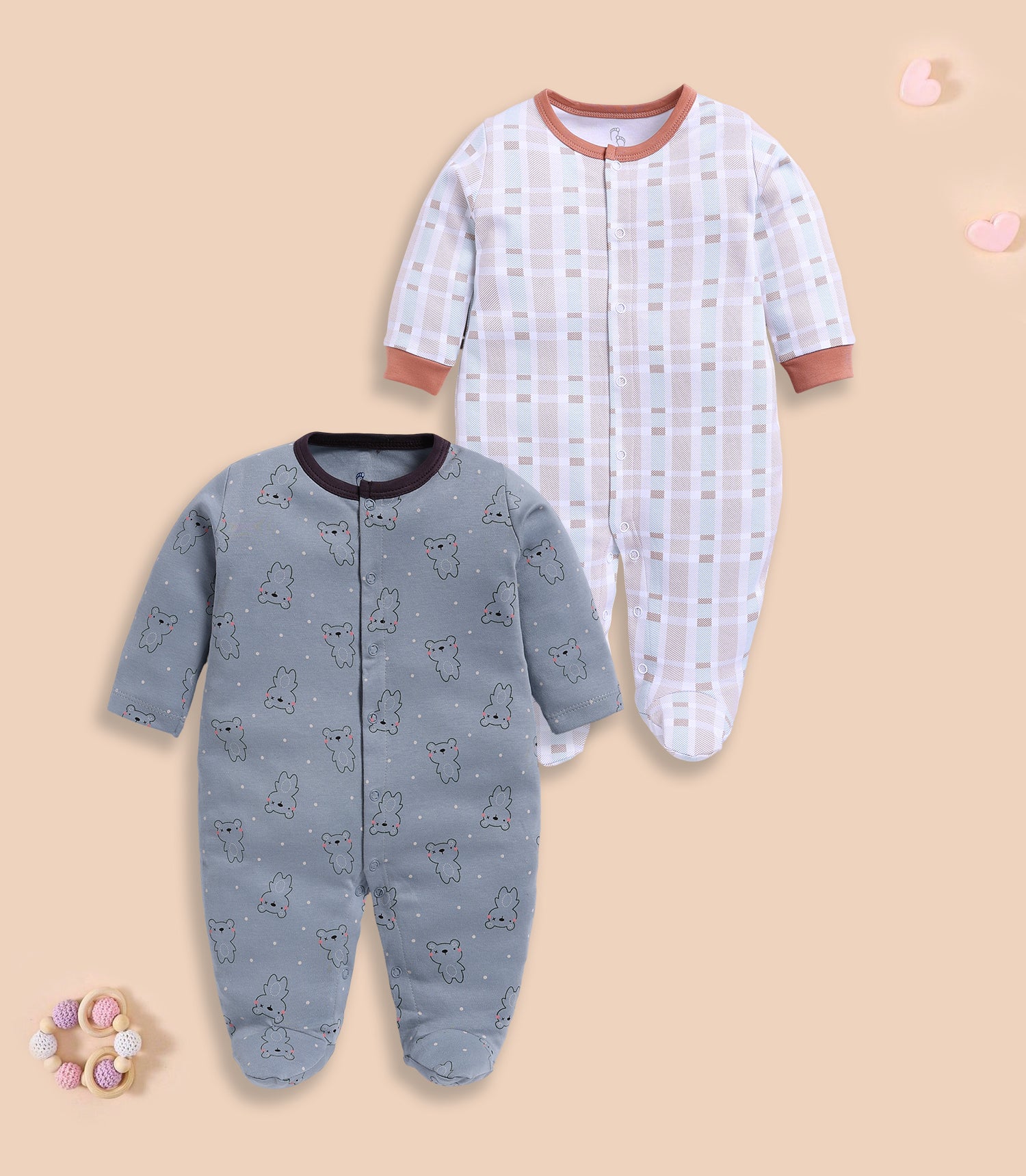 Full Sleeve Romper - Slate Grey & Tan