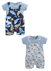 Half Sleeve Dungaree for Boys - Pista Green & Navy