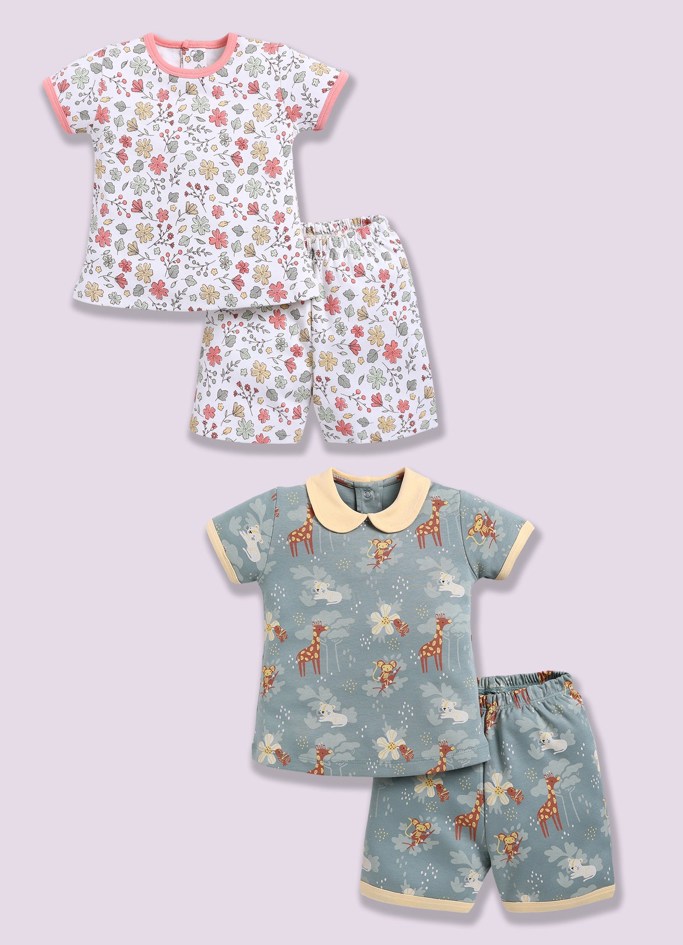 Half-Sleeve Top & Bottom For Girls - Teal & Olive