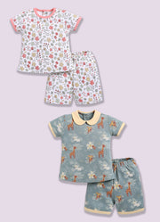 Half-Sleeve Top & Bottom For Girls - Teal & Olive
