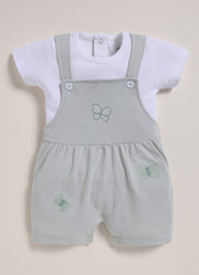 Half Sleeve Dungaree for Girls - Melange Butterfly Charm
