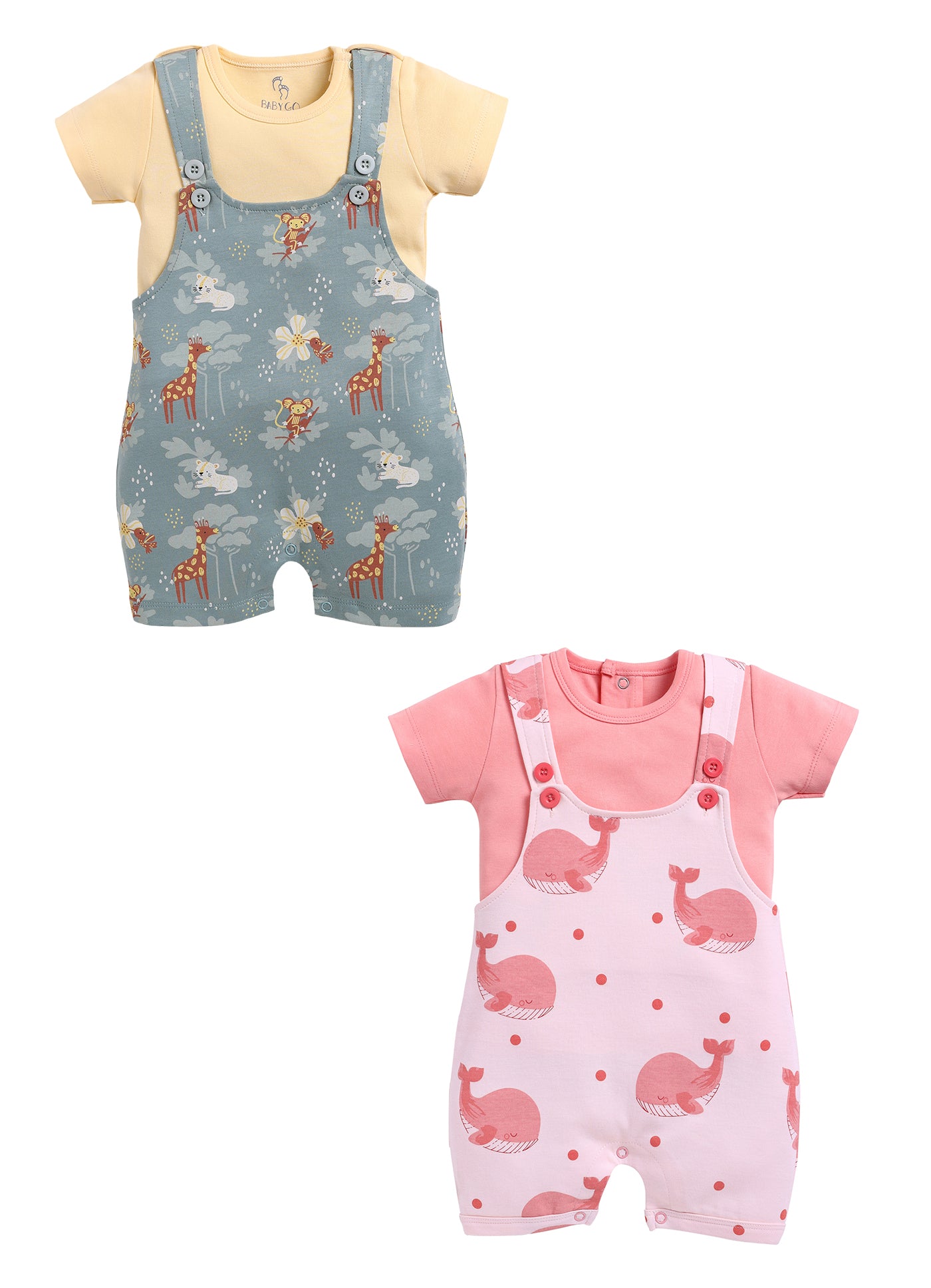 Half Sleeve Dungaree for Girls - Salmon & Olive