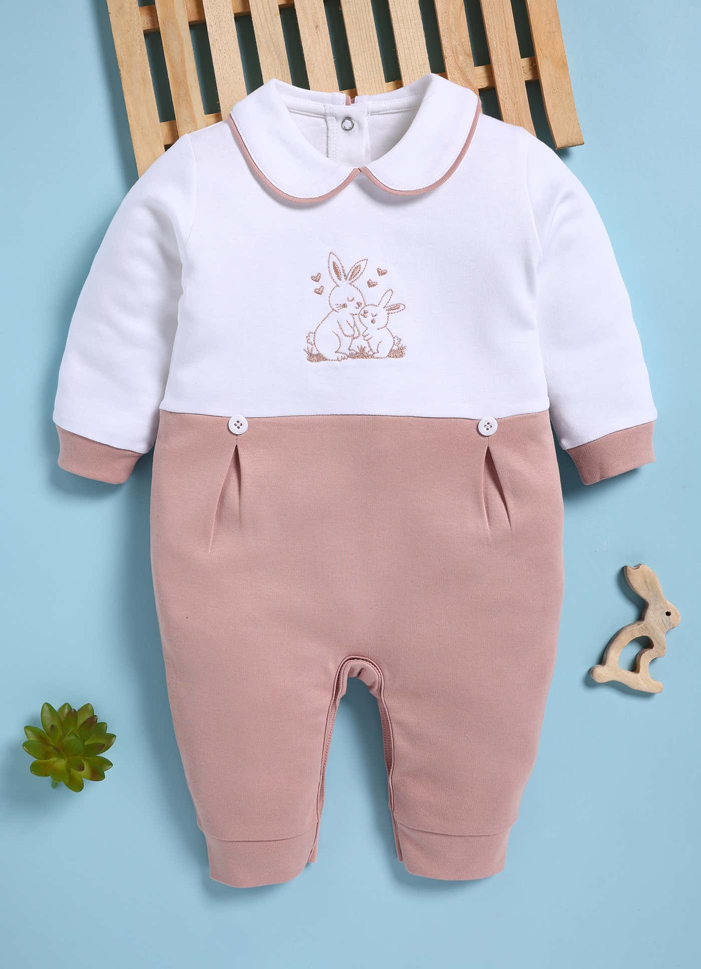 Full Sleeve Romper for Girls - Dark Peach Mother Bunny