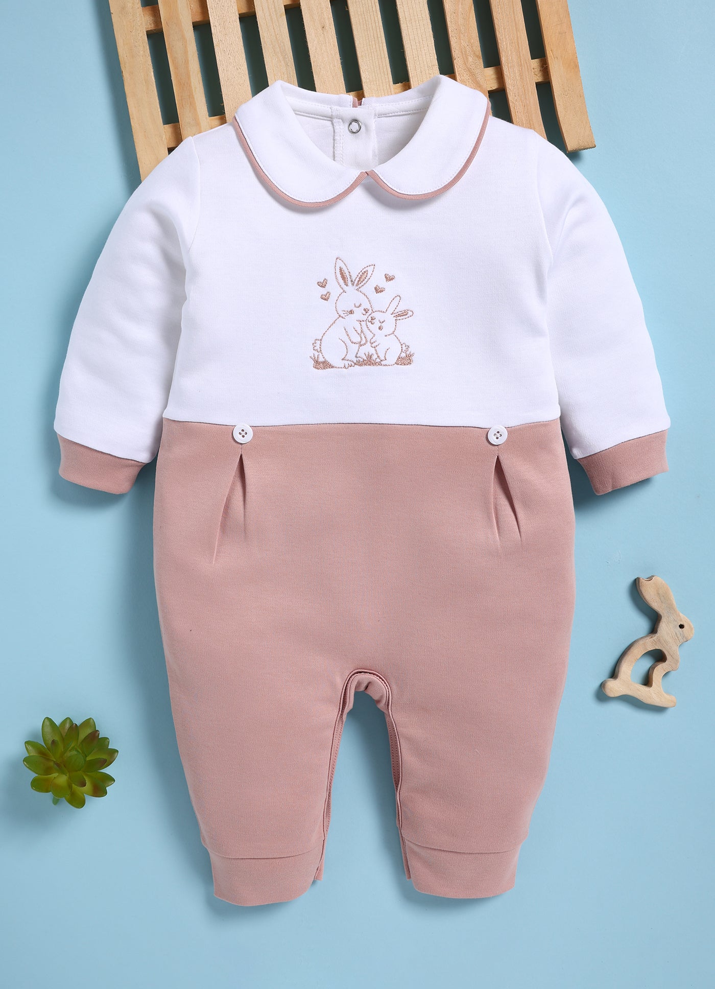 Full Sleeve Romper for Girls - Dark Peach Mother Bunny