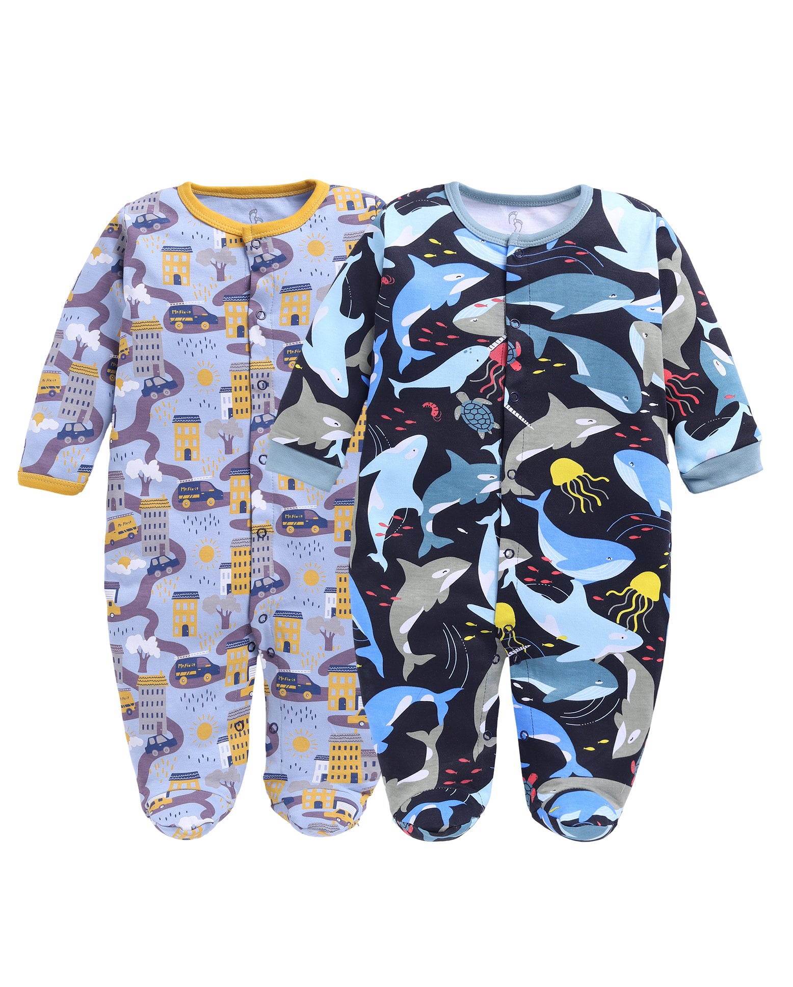 Full Sleeve Romper for Boys - Yellow & Navy