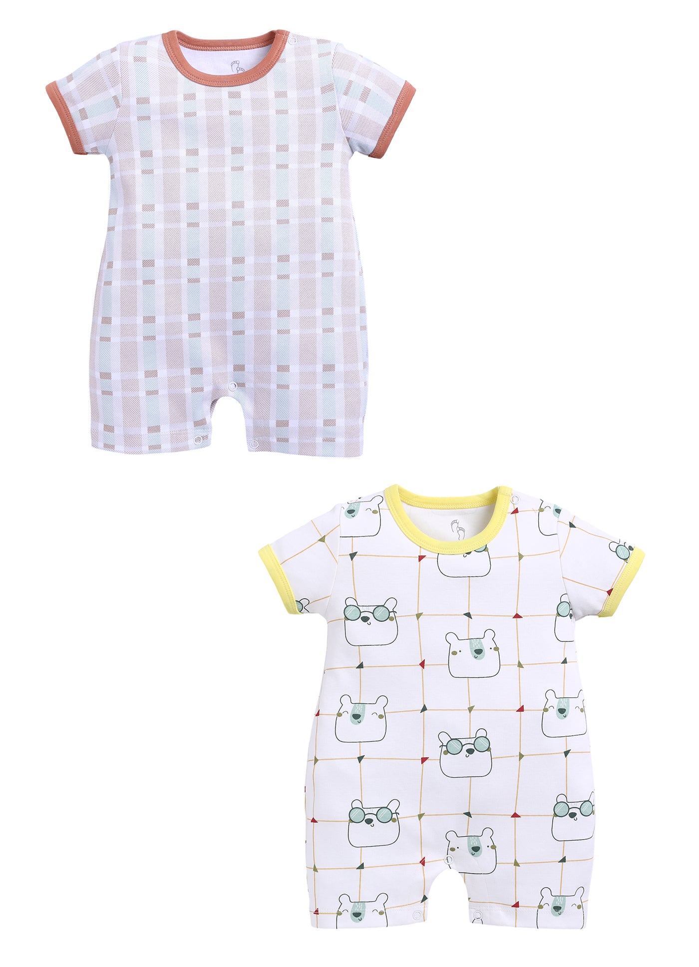 Half Sleeve Romper for Boys - Tan & Green